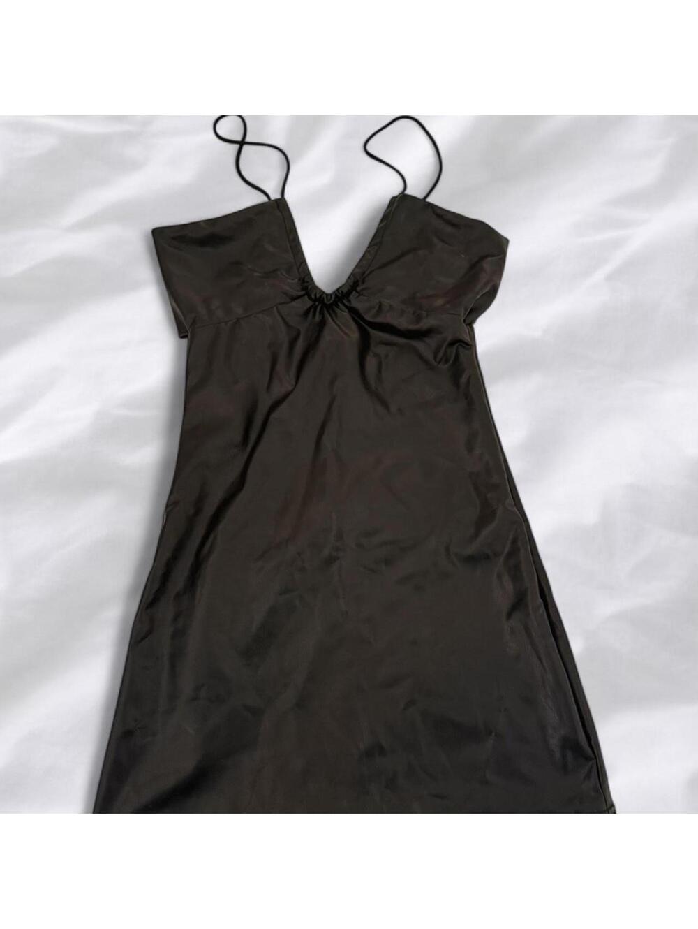 Black leather cutout mini dress